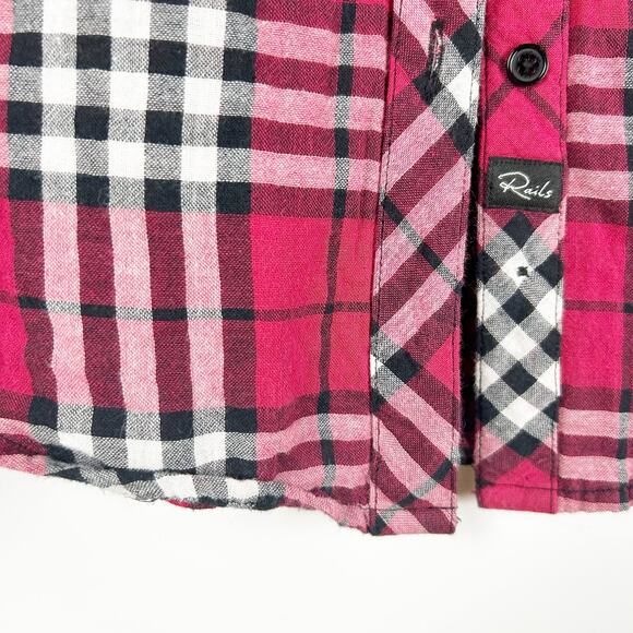 Rails Kendra Red and White Plaid Gauze Shirt Flannel Button Front Womens Size S - Picture 12 of 12